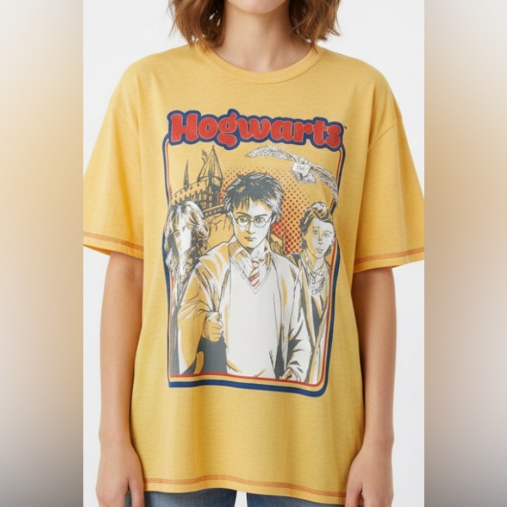 Hogwarts Women Yellow Graphic T-Shirt